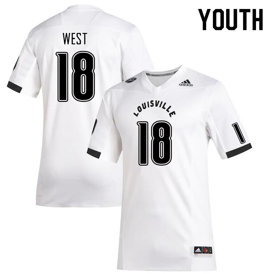 Youth #18 Bradley West Louisville Cardinals College Football Jerseys Sale-White
